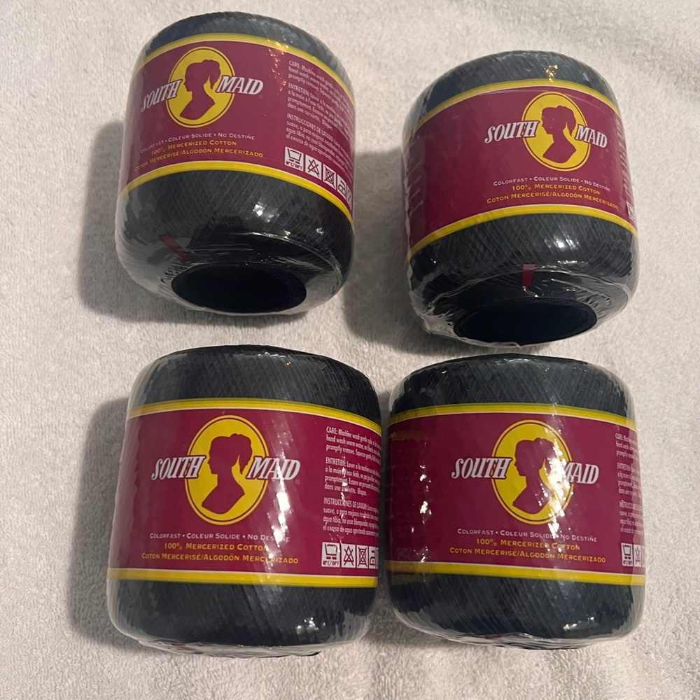 South Maid Cotton Mercerized Color 12 Black 350 Yarn Crochet Lot Of 4.
